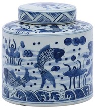 Tea Jar Service Items Vase Fish Cylinder Cylindrical Blue White Colors M... - $209.00