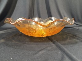 Vintage Orange Ruffled Large Carnival Glass Bowl Over 11&quot; Diameter - £19.65 GBP