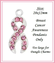 Breast Cancer Charm Awareness Pink Rhinestone Ribbon Dangle Neck or Bracelet - £3.08 GBP