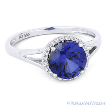 1.77ct Lab-Created Sapphire Diamond Halo 14k White Gold Promise Engagement Ring - £243.74 GBP