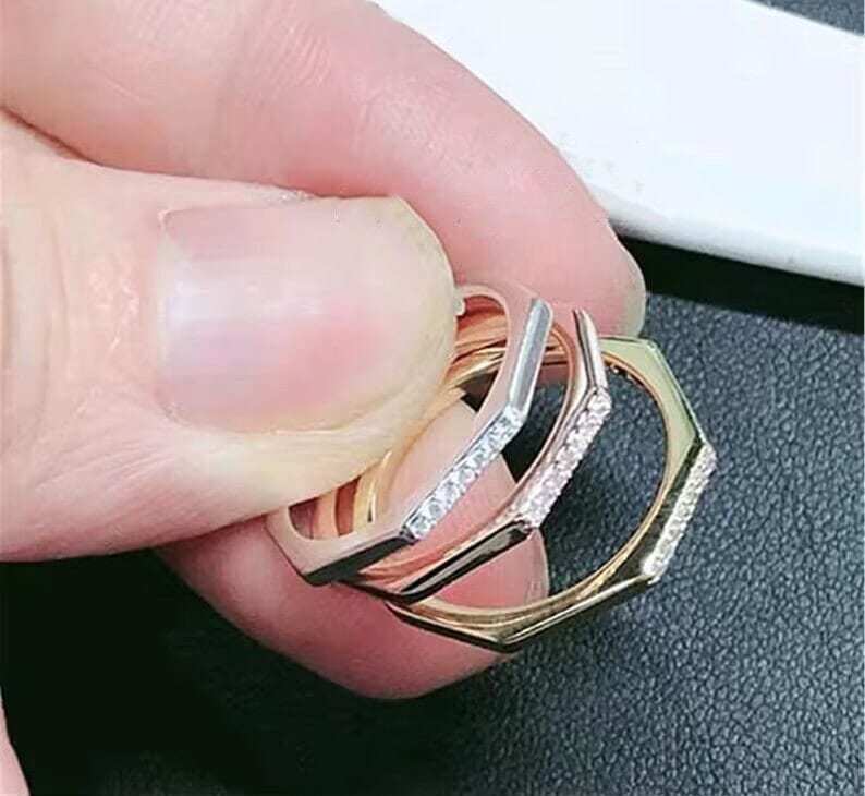 925 Sterling Silver / Rose Gold  /  14K Gold Plated ,  Multifaceted Ring