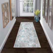 Washable Area Rugs, 5x7 Blue Grey Runner Rug with Non Slip Backing, Stain - £68.11 GBP