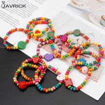 12Pcs/Set  Colourful Wooden Bracelets Little Girls Bracelets Kit Kids Fashion Je - £11.29 GBP