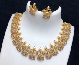 Bollywood Style Plaqué Or Indien Zircone Collier Boucles Perle Ensemble Bijoux - £59.44 GBP