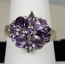 Vintage Purple Amethyst Flower Cocktail Ring 925 Sterling Silver Size 7 - $82.57