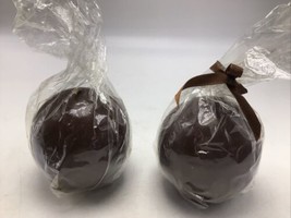 TAG Candle Ball Sphere Pair 3&quot; Chocolate Brown Crate Barrel Vintage 1996 New NOS - £19.36 GBP