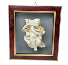 Capodimonte Porcelain Cherub Angel Framed Wall Art Sculpture Glass Panel Italy - £41.52 GBP