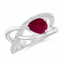 ANGARA Criss Cross Pear Shaped Ruby Ring with Diamond Accents in 14K Gold - £995.86 GBP