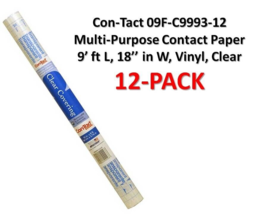 Con-Tact 09F-C9993-12 Multi-Purpose Contact Paper 9’ L x 18’’W Vinyl Clear 12PK - £43.87 GBP