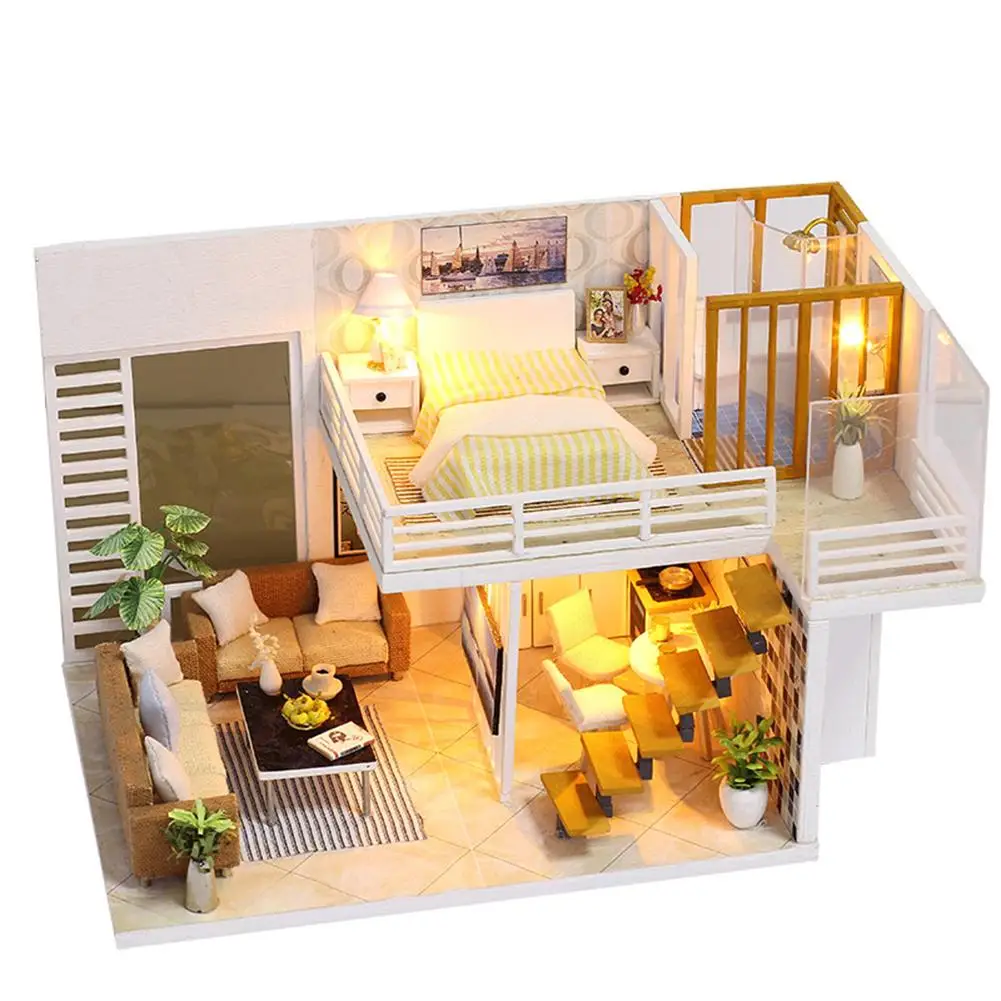 DIY Doll House Toy Wooden Miniatura Doll Houses Miniature Dollhouse With - £14.66 GBP+