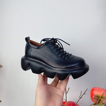 Genuine Leather Pumps Women Shoes New Spring/Autumn Retro Lace-Up Round Toe Hand - £95.16 GBP