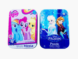 2 Mini Puzzles in Tin Cases Bundle: My Little Pony &amp; Frozen, 50 &amp; 48 Pieces Ea. - $11.99