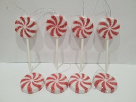 Christmas MINI Red Peppermint Lollipops Plastic Ornaments 1.5&quot; Set of 8 - £13.58 GBP