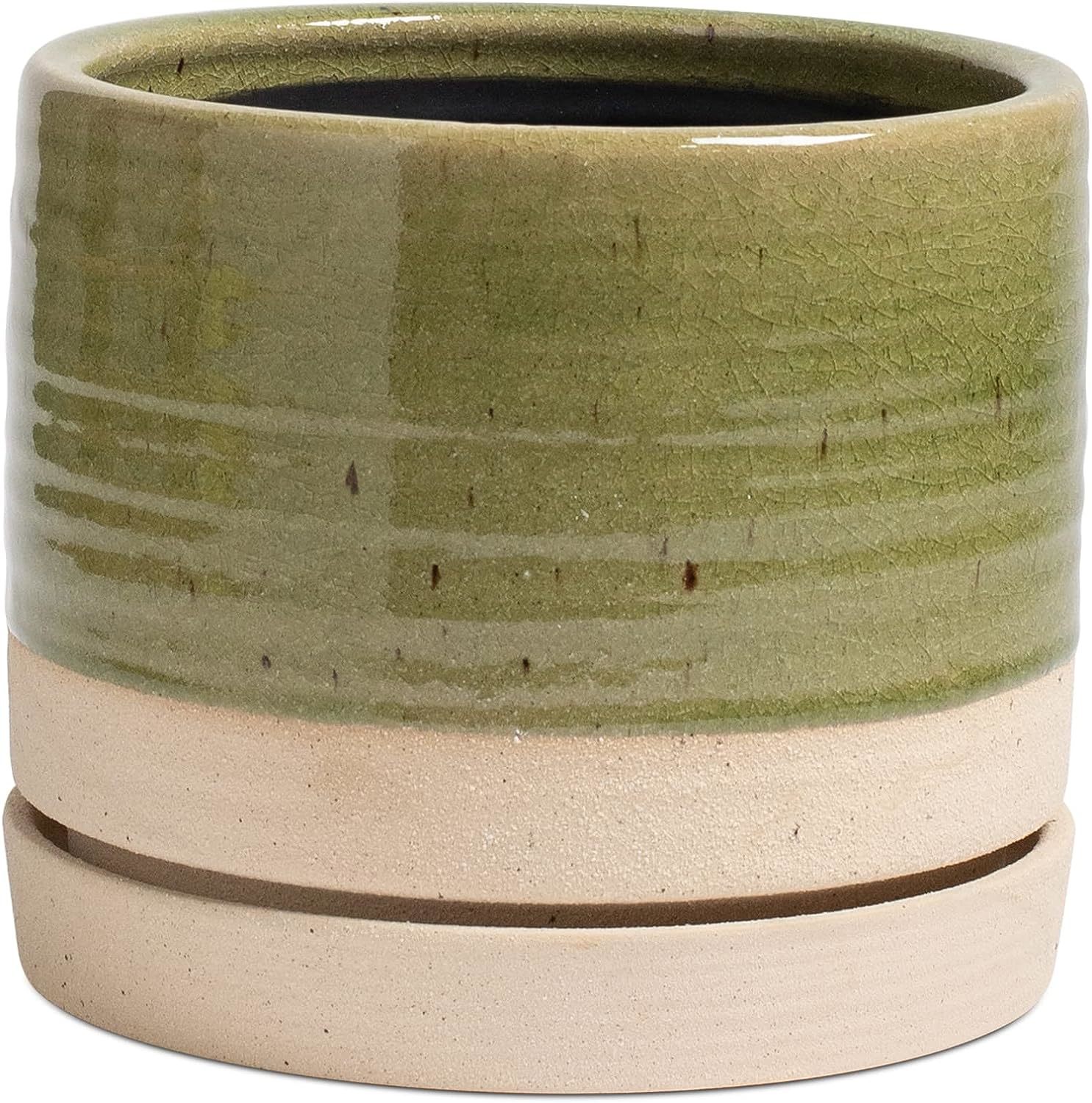 Herduk 8 Inch Plant Pots, Green Cylinder Round Planter Pot,, With Drainage Hole - $56.96