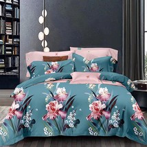 Queen Size Comforter 3 Piece All Season Bedding Botanical Floral Cottage Teal Co - £67.93 GBP