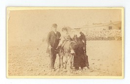 Antique Unique CDV Circa 1880s Family of Three Child on Donkey Man Wearing Hat - £14.64 GBP