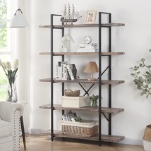 5-Tier Bookshelf,Vintage Industrial Book Shelf, Rustic Wood And Metal Bookcase A - £210.30 GBP