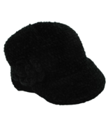 90s Women&#39;s Black Chenille w Rose Newsboy Cabbie Hat Beret Retro Hat Cap... - $22.99 CAD