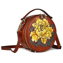 Women&#39;s Crossbody Bucket Bags Genuine Leather Flower Embossing Double Space Fash - £104.93 GBP