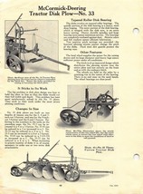 McCormick-Deering Tractor Disk Plow no33 Dual Page Ad Spec Sheet - £11.04 GBP