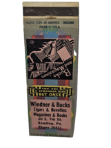 Vintage matchbook Wiedner &amp; Bucks cigar novelties mags books  Reading PA... - £6.12 GBP