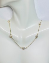 14K Ylw Gold &amp; 5.5mm Freshwater Cultured Pearl Cable Link 16&quot; Station Ne... - $5,177.60 MXN
