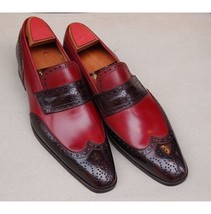 NEW Handmade Men Burgundy Brown Shoe, Men&#39;s Wingtip Oxford Leather Dress Formal  - £122.27 GBP