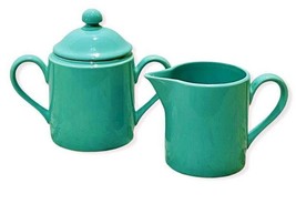 Fitz Floyd Creamer and Sugar Bowl w Lid Turquoise Total Color Spectrum V... - $28.75