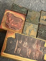 Mixed Lot 7 Vintage Wood Block Stamps New Years Sheep Divers Cooking Sleigh - £7.09 GBP