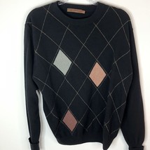 Raffi Mens Cashmere Sweater Size Medium Pullover Crewneck Argyle Black - £18.54 GBP