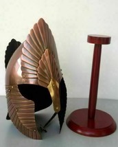 Antique Medieval Elindil Helmet Roman Armor With Red Wooden Stand Reproduction - £97.92 GBP