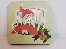 Hand Painted CHRISTMAS MOUSE Tole Picture Folk Art Painting on Wood Vintage 90s - £19.77 GBP