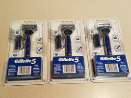 Set of Three (3) Gillette5 Aqua-Grip Handle Mens Razor #91443066 (New) - £15.54 GBP