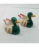 (2) Enesco Trinket Holder Green Ceramic Ducks Orange Bill Made In Japan  - $226.18 MXN