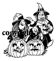 3 WITCHES, 3 JACK-O-LANTERNS NEW mounted rubber stamp - $8.50
