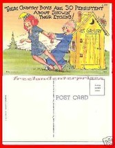 Post Card 00 Old C. T. Art Comic Country Boy Outhouse Unused - $14.80