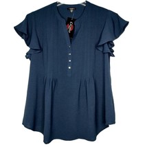 NWT Cocomo Plus Size 3X Navy Blue Pintuck Short Flutter Sleeve Top - £24.29 GBP