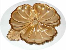 Collectible Dish Clover Shamrock Shape Glass Carnival JEANNETTE VGC Amber Color - £11.61 GBP