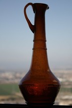 Vintage Old Authentic Gorgeous Amber Glass Pitcher Handblown with Handle 12&quot; - £37.19 GBP