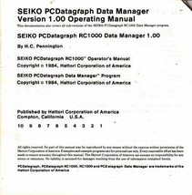 Vintage Seiko Pcdatagraph Données Manager Manuel - £20.17 GBP