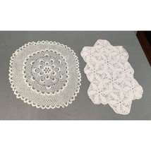 Vintage Vintage White Crochet Doilies Set of 2 Handmade Lace Decor - £16.60 GBP