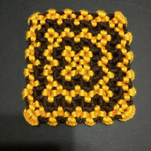 Vintage 80s Crocheted Reversible Hot Pad Trivet Orange and Brown Color  - $24.42