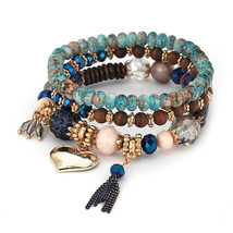 Boho Bead Bracelets &amp; Bangles For Women Fashion Heart Crystal Bracelet Femme Mul - £11.75 GBP
