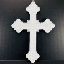 Cast Iron Victorian EASTER Wall Cross Rustic Flower Home Decor White VTG 14 Inch - $18.57