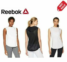 SALE! NEW Reebok Women&#39;s Workout Ready Sleeveless Hoodie,  White / Black... - £7.89 GBP