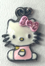 Vintage Hello Kitty Sanrio Cat Charm Pendant with Pink Rhinestone Bow, N... - $6.92