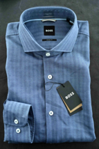 HUGO BOSS Uomo Hal Spread Casual Fit Misto Lana Abito Camicia 41 16 - £49.56 GBP