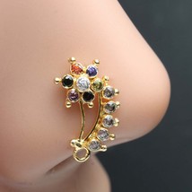 Big Indian Women Gold Plated Nose Stud CZ Twisted Style nose ring 22g - £11.96 GBP