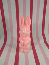 Sweet Vintage Plastic Soft Blow-Mold Pink Easter Bunny Rabbit Candy Holder - £11.25 GBP