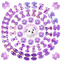 200Pcs Diamond Dog Cat Hair Bows Purple Color Pearl Yorkshire Grooming Bowknots - $40.19